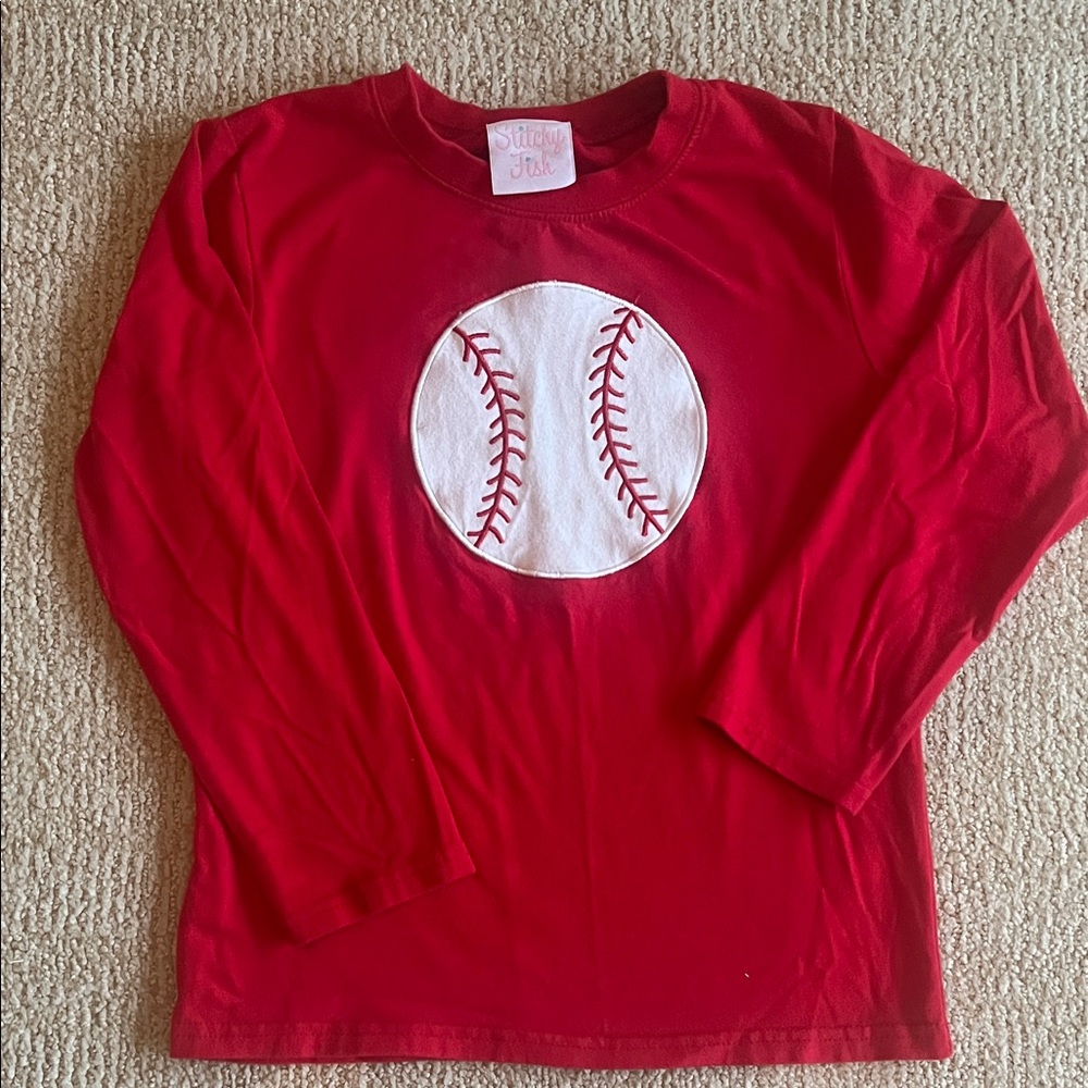 Kids Red Baseball Long Sleeve Tee